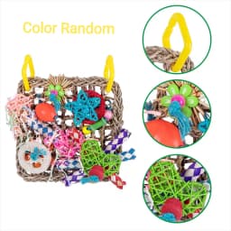 Parrot Bird Toys Foraging Wall Edible Seagrass Woven Climbing Net Mat with Colorful Chewing Toys for Parakeet Bird Hanging Cage