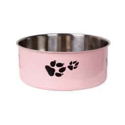 A cartoon footprint pet dog bowl made of stainless steel thickened anti slip bowl for indoor and outdoor use