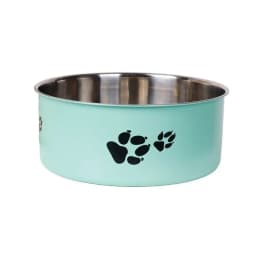 A cartoon footprint pet dog bowl made of stainless steel thickened anti slip bowl for indoor and outdoor use