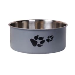 A cartoon footprint pet dog bowl made of stainless steel thickened anti slip bowl for indoor and outdoor use