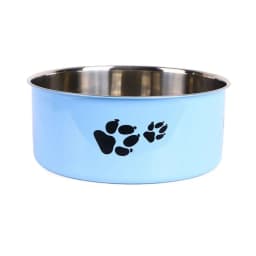 A cartoon footprint pet dog bowl made of stainless steel thickened anti slip bowl for indoor and outdoor use