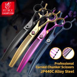 Fenice 7.25 Inch JP440C Professional Dog Grooming Scissors Curved Chunkers Thinning Shears for Pet Hair Cutting Tijeras Tesoura