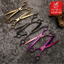 Fenice 7.25 Inch JP440C Professional Dog Grooming Scissors Curved Chunkers Thinning Shears for Pet Hair Cutting Tijeras Tesoura