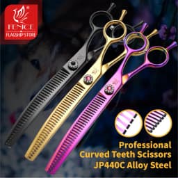 Fenice 7.25 Inch JP440C Professional Dog Grooming Scissors Curved Chunkers Thinning Shears for Pet Hair Cutting Tijeras Tesoura