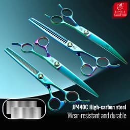 Fenice JP440C Steel 7.5 Inch Dog Beauty Scissors Pet Dogs Grooming Scissors Set Straight&Curved &Thinner&Chunker Shears Kits