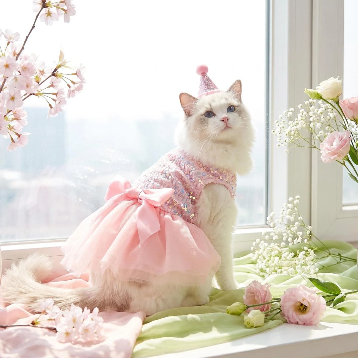 Pet Dress Dog Princess Cloth Sequin Bowknot Puppy Dresses with Tulle Doggie Kitten Costume