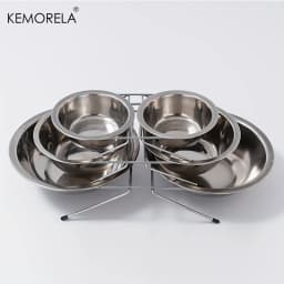 1PC Stainless Steel Double Pet Bowls Dog Cat Water Food Non Slip Feeding Station