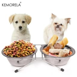 1PC Stainless Steel Double Pet Bowls Dog Cat Water Food Non Slip Feeding Station