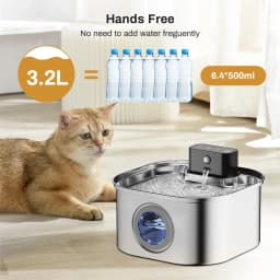 3.2L/108oz Wireless Charging Sensor Cat Water Feeder Stainless Steel Cat Dog Water Fountain Silent Water Level Window No Plug