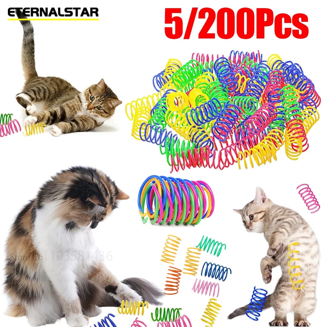 Durable Colorful Spiral Coil Cat Spring Toy Interactive Durable Gauge Kitten Plaything for Indoor Hunting Pet Supplies 5/200 Pcs