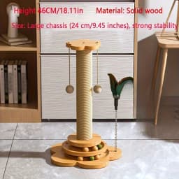 Solid Wood Cat Turntable Cat Scratching Post, Cat Teaser Stick, Cat Scratching Board for Cats, Durable Cat Toys