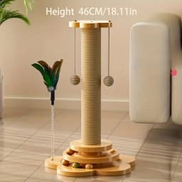Solid Wood Cat Turntable Cat Scratching Post, Cat Teaser Stick, Cat Scratching Board for Cats, Durable Cat Toys