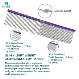 Oitabi Professional Pet Grooming Comb for Removing Matted Fur, Prevents Knots and Mats, Long Teeth Long & Short Haired Pet Comb