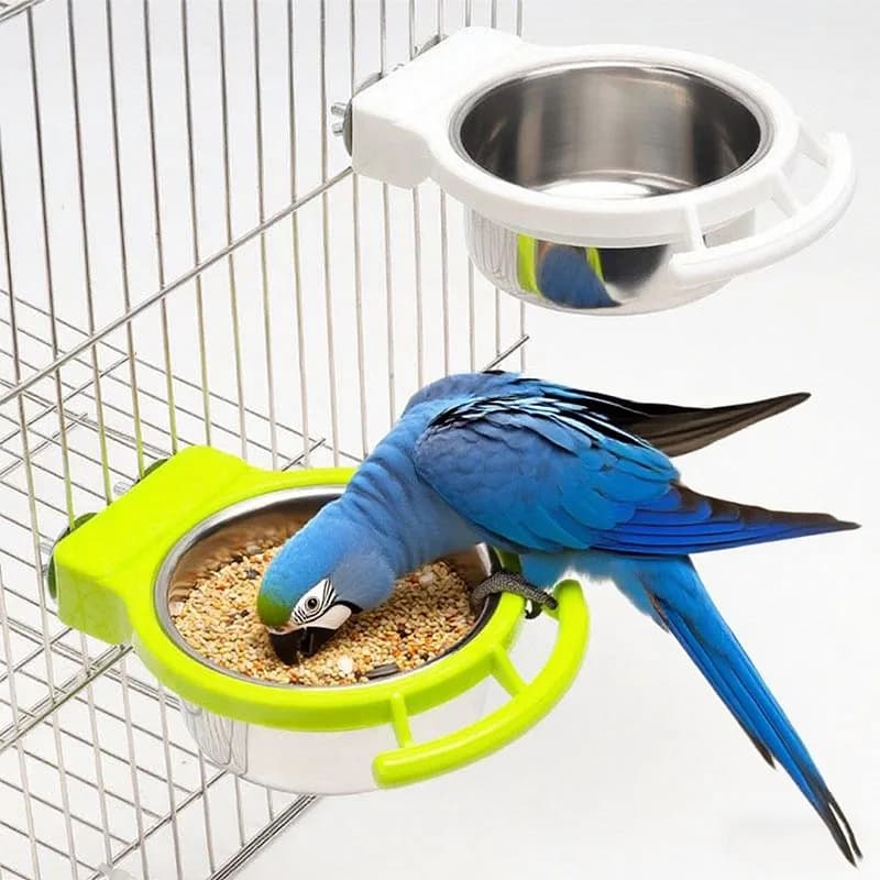 Bird Feeding Dish Cups Hanging Stainless Steel Bird Bowls for Cage Parrot Feeder Food Container Water Bowl