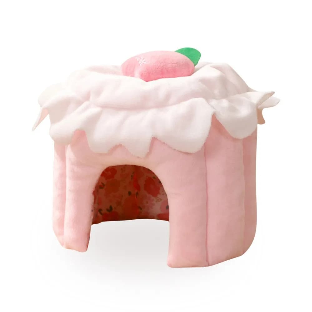 Cake Shape Pet Hideout House Strawberry Design Soft Hamster Warm Nest Comfortable Hamster Shelter House