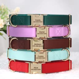 Personalized PU Leather Dog Collar Free Engraved Pet Collars Customized ID Name Necklace For Small Medium Large Dogs 9 Colors