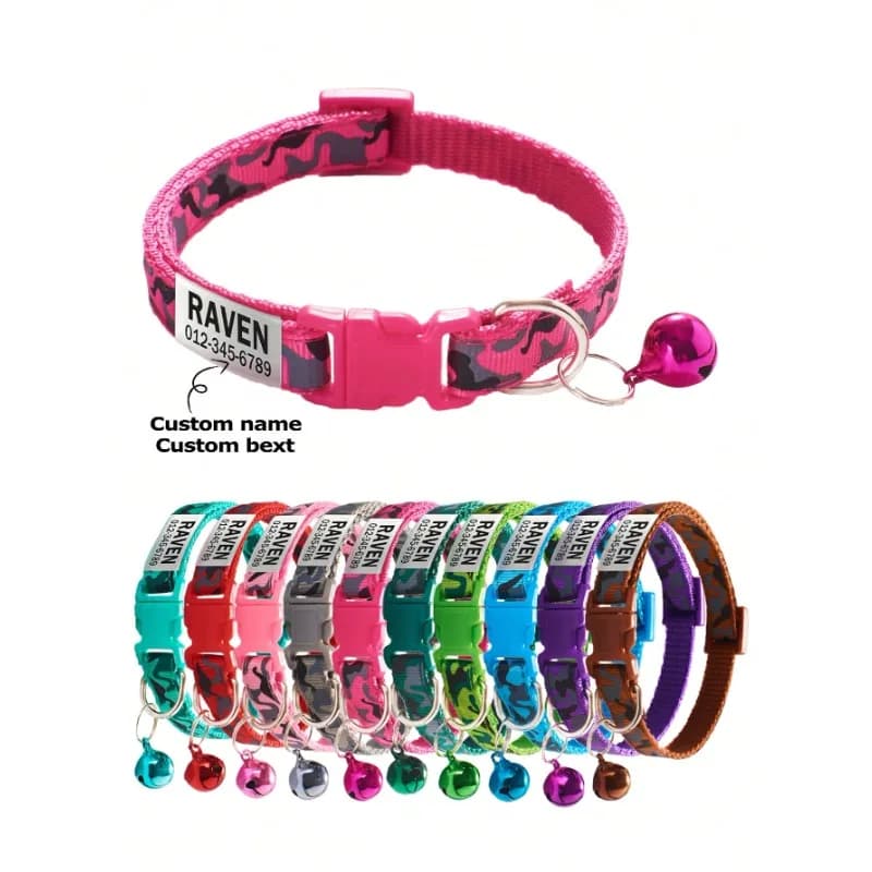 Personalized Cat Collar Camouflage Puppy Kitten Collars Customized Cats Name ID Tag Necklace with Bell Gift For Small Dog Cats
