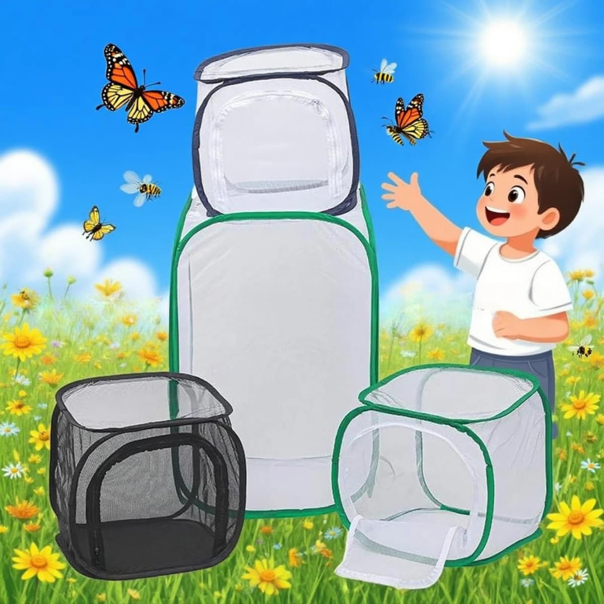 Outdoor Folding Insect Breeding Cage Butterfly Cage Hatchable Mesh Breathable Light Transmitting Insect Observation Box Cage