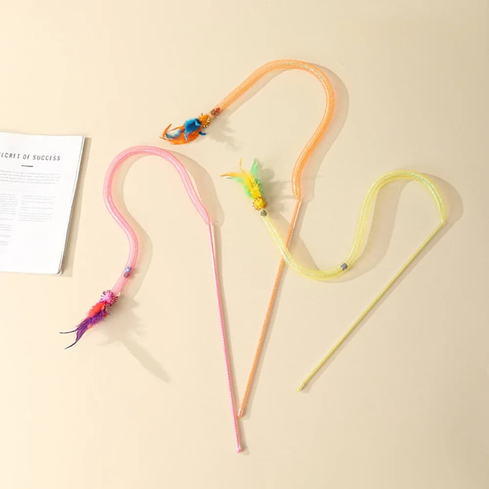 Snake Cat Teaser Wand with Catnip Balls, Elastic Mesh Tubes, Fur Balls & Feathers - Interactive Pet Toy for Cats/Kittens,