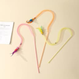 Snake Cat Teaser Wand with Catnip Balls, Elastic Mesh Tubes, Fur Balls & Feathers - Interactive Pet Toy for Cats/Kittens,