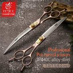 Fenice JP440C Steel Dog Scissors 7/7.5/8 Inch Pet Grooming Shears Curved Hair Trimming Scissors for Dogs Professional Groomer