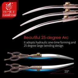 Fenice JP440C Steel Dog Scissors 7/7.5/8 Inch Pet Grooming Shears Curved Hair Trimming Scissors for Dogs Professional Groomer