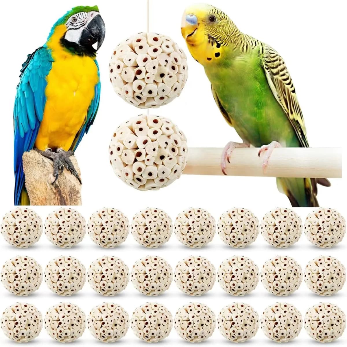 Bird Chewing Toy Natural Sola Ball Parrot Shredder Foraging Toy for Finch Cockatiel African for Grey Gerbil Small