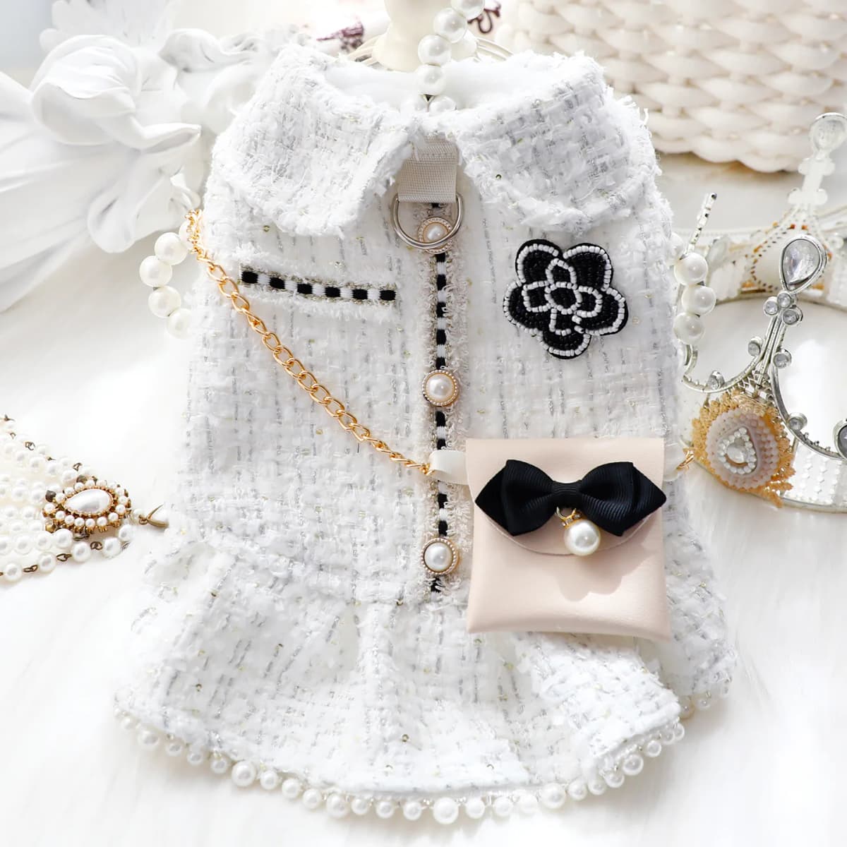 Winter Fall Pet Clothes, Luxury Princess Dress With Pearl Bowknot For Small Dogs & Cats - Perfect For Bichon Frise, Schnauzer