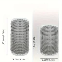 Space-Saving Wall-Mount Cat Groomer: 2-in-1 Corner Scratch Pad & Massage Brush. Protects Furniture. Durable Design.