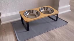 Elevated Cat Bowls with Food Mat 15° Tilted Stand Raised Cat Dishes for Food and Water Feeder 2 Stainless Steel Bowls for Cats
