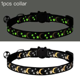 Pet Collar Cat Dog Gold Color Stars and Moon Pet Collar with Bell and PP Material Separate Luminescence Safety Buckle Solid Safe