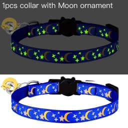 Pet Collar Cat Dog Gold Color Stars and Moon Pet Collar with Bell and PP Material Separate Luminescence Safety Buckle Solid Safe