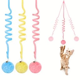 1pc Suction Cup Spring Fur Ball Retractable Cat Teaser with Bells Colorful Elastic Strings Fluffy Balls Cat Toy Pet Supplies