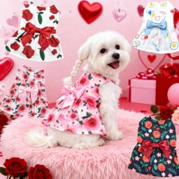 Dog Print Dress Clothing Rose Bow Dress Dog Cat Love Balloon Thin Dress Holiday Party Valentine's Day Festival Dress Up Supplies