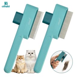 Oitabi 1/2PCS Pet Comb Flea Comb for Cats Dogs, Cat Grooming Brush with Release Button and Round Teeth, Self-Cleaning Dog Combs