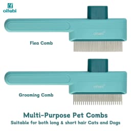Oitabi 1/2PCS Pet Comb Flea Comb for Cats Dogs, Cat Grooming Brush with Release Button and Round Teeth, Self-Cleaning Dog Combs