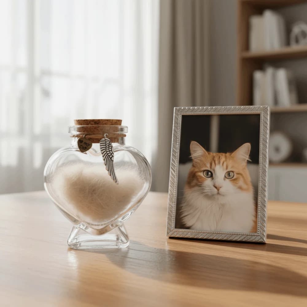 Heart-Shaped Pet Hair Storage Bottle Glass Corked Lid Cat Funeral Urn Transparent Pet Fur Keepsake Jar Pet Cremation