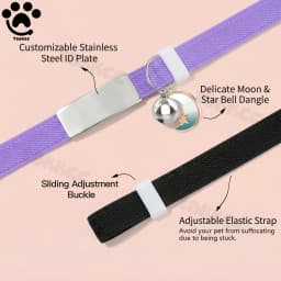 Personalized Elastic Cat Collar with Bell Moon & Safety Buckle Customized Name tag Puppy Kitten Necklace Free Engraved