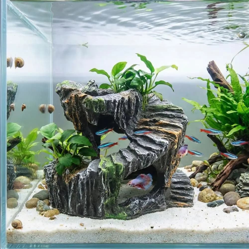 Resin Turtle Basking Platform Sturdy Non-Toxic Reptile Hiding Cave Natural Mountain Cave Artificial Rock Cave Terrarium Decor