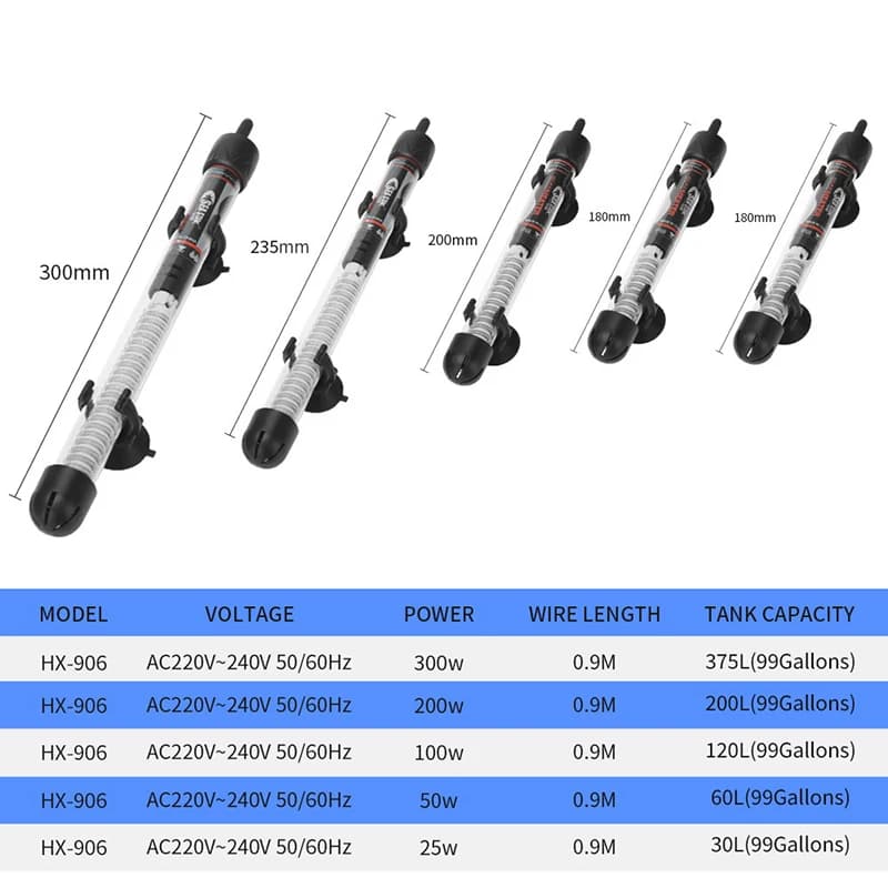 【EU Plug Adjustable Temperature Thermostat Heater Rod Glass Aquarium Heater 25-300W Submersible Fish Tank Water Heating Rod】