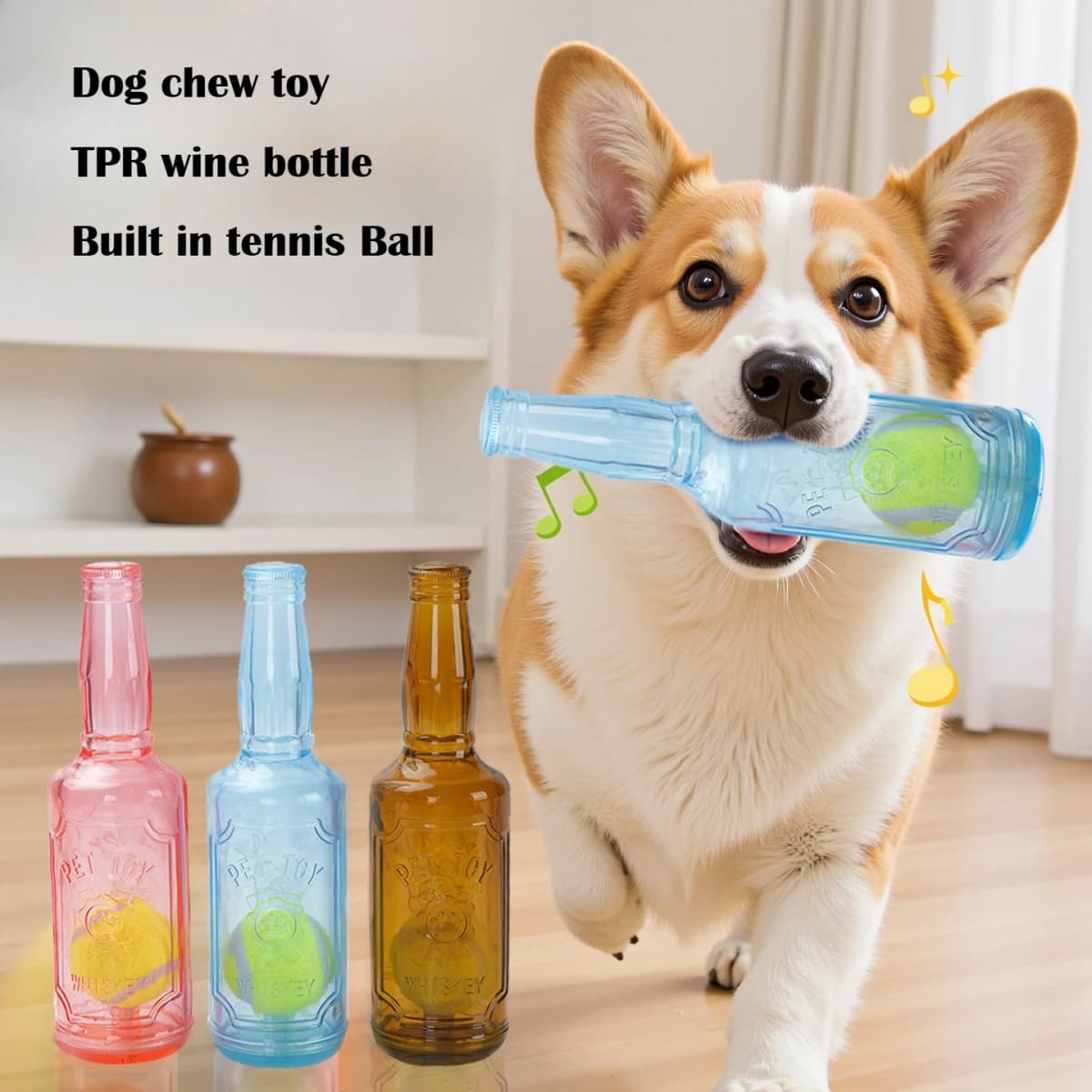 Dog Chew Toy TPR Bite-resistance Beer Bottle with Tennis Ball Toy Puppy Teeth Grinding dog Chewing Squeaky Interactive Toys