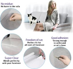 Generic Cat Scratch Furniture Protector Thick Vinyl Couch Protector Clear Self-Adhesive Cat Tape for Furniture Sofa Door Walls