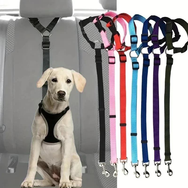 Solid Color Two-in-one Pet Car Seat Belt Nylon Lead Leash Backseat Safety Belt Adjustable Dogs Harness Collar Pet Accessories