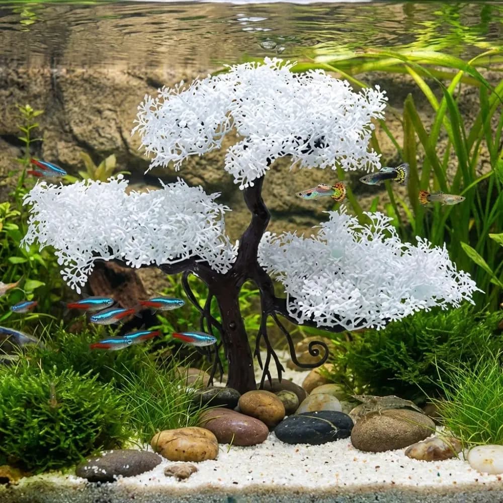 Realistic Aquarium Cherry Blossom Underwater Scene Simulation Cherry Blossom Tree Natural Look Plastic Landscape Tree