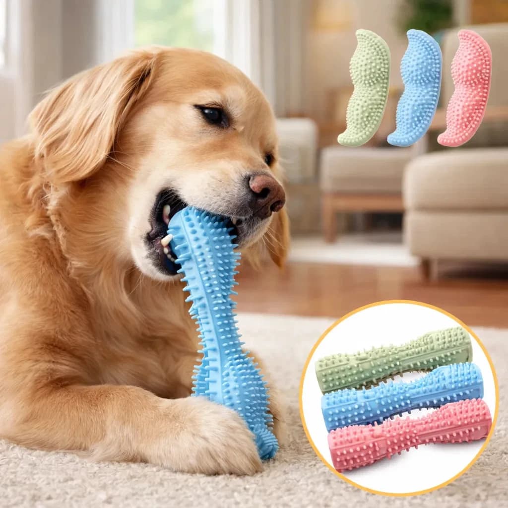 Durable Dog Chew Stick, Toothbrush for Tooth Cleaning And Massage - Soft Pet Toy