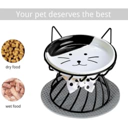 1set (1pc rack + 1pc bowl) Elevated Cat Food Dish, Ceramic, Non-Slip Stand, Raised Feeding Station, Shallow for Whiskers