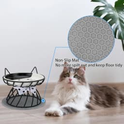 1set (1pc rack + 1pc bowl) Elevated Cat Food Dish, Ceramic, Non-Slip Stand, Raised Feeding Station, Shallow for Whiskers
