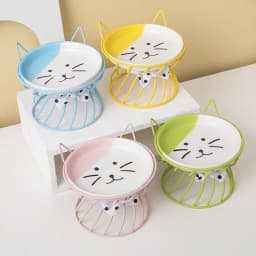 1set (1pc rack + 1pc bowl) Elevated Cat Food Dish, Ceramic, Non-Slip Stand, Raised Feeding Station, Shallow for Whiskers