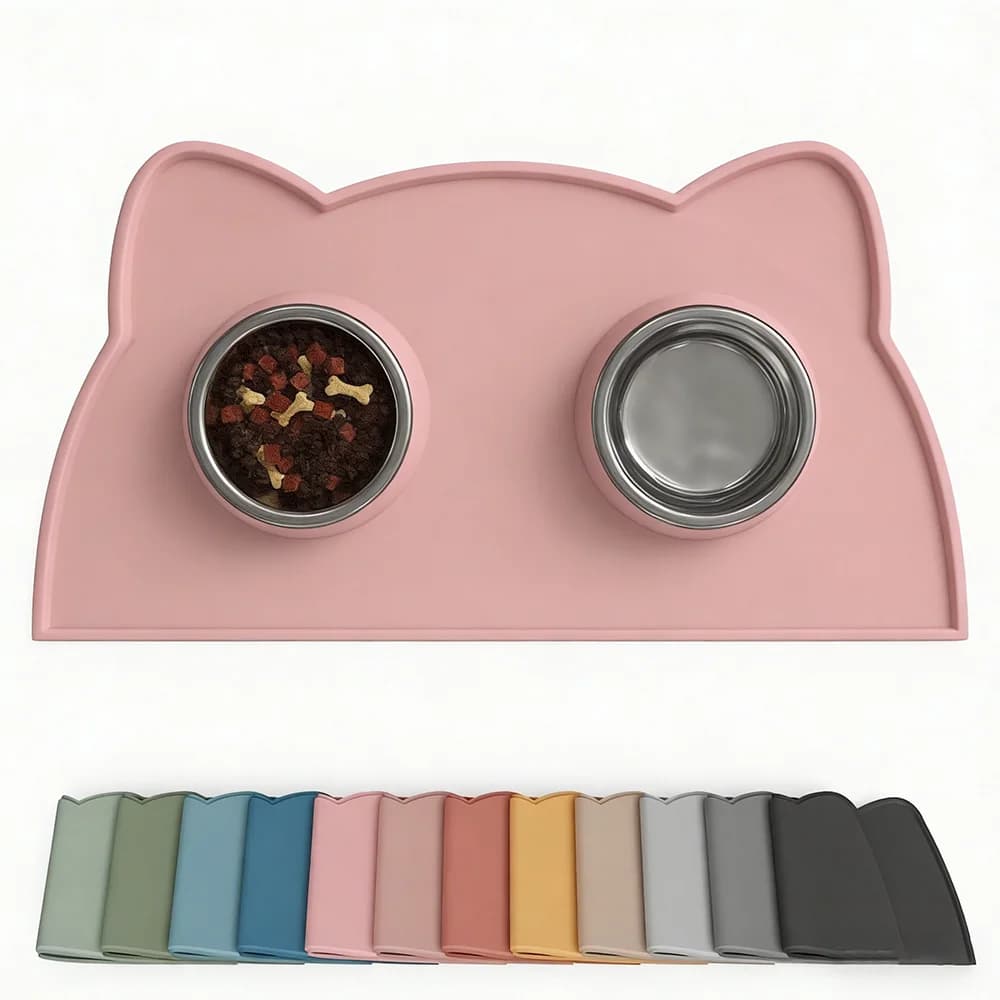 Pet Feeding Mat For Dogs & Cats, Thin Silicone Waterproof Cat Food Mat Cat Bowl Mat With Raised Edge, Cat Placemat