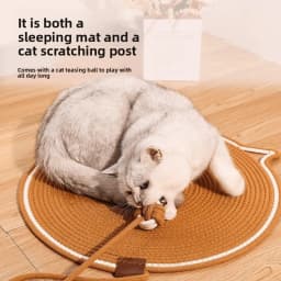 Cat Scratching Mat, Durable Cotton Rope Cat Scratcher with Self-Play Ball, 2-in-1 Sleeping & Claw Care Pad, Summer Use
